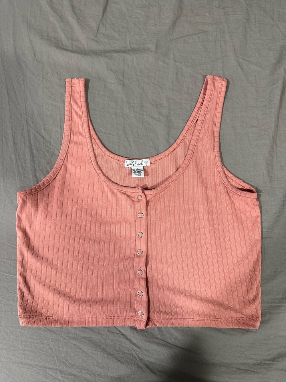 Smocked Ribbed Button-Front Crop Tank in Dusty Rose
